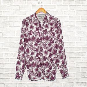 Ted Baker Modern Fit Button up Shirt Purple Tropical Floral Men's 16 1/2